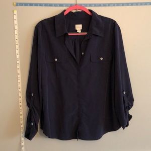Chico’s size 3 Navy blue Button down blouse